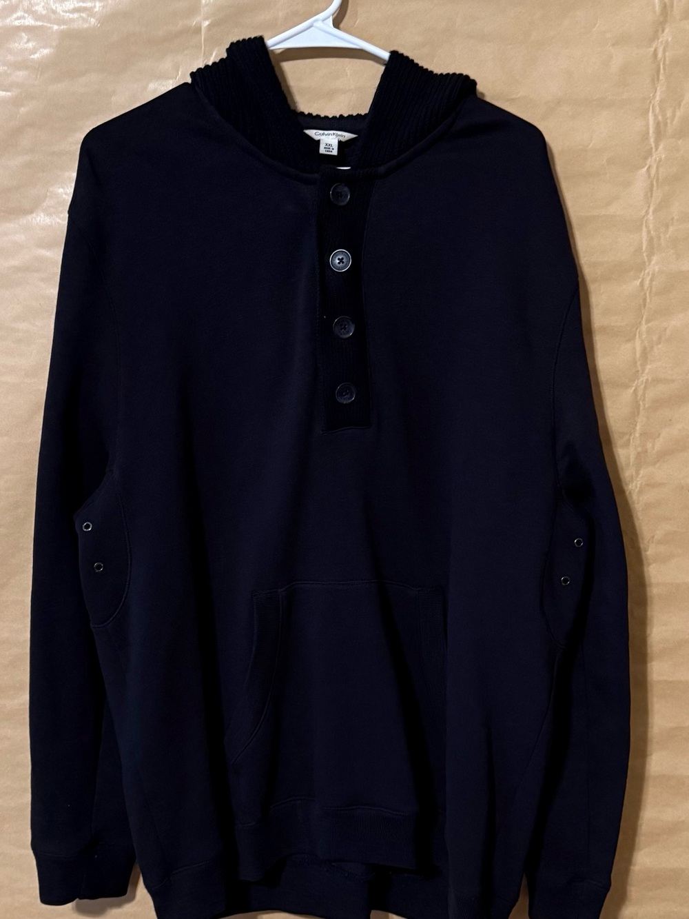 Calvin Klein Men’s XXL Black Shawl Collar Button Pullover Sweatshirt
